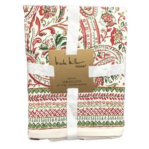 Nicole Miller Christmas Red Green Paisley Tablecloth 60x120 Designer Holidays